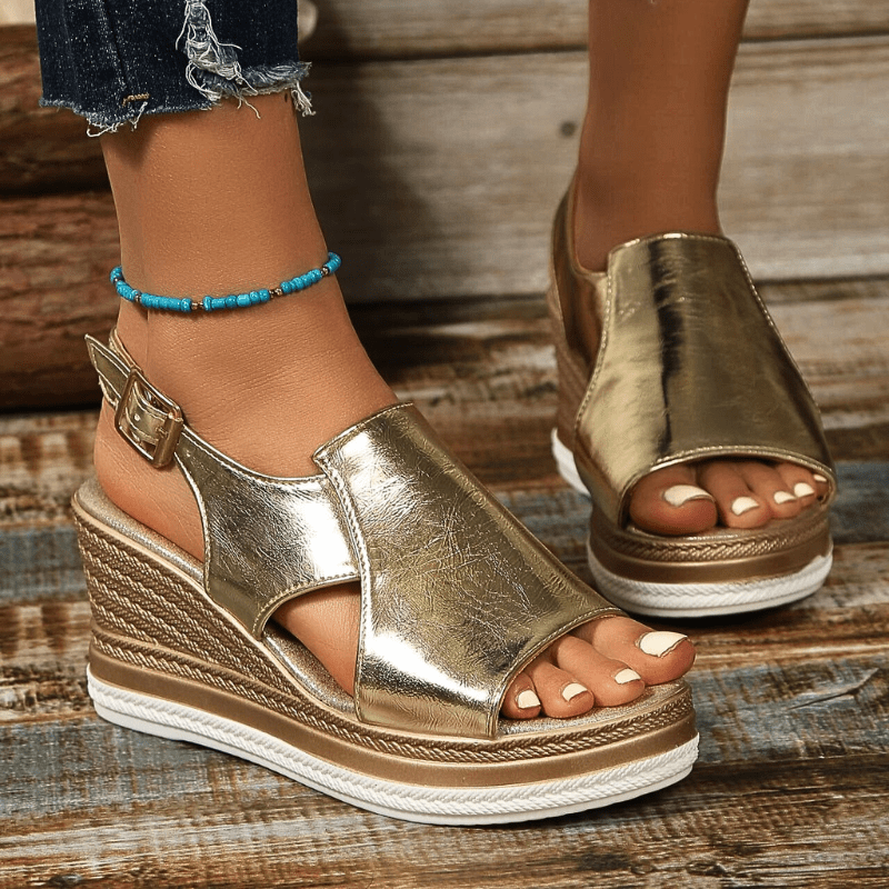 Wedge Platform Sandals with Adjustable Buckle Strap