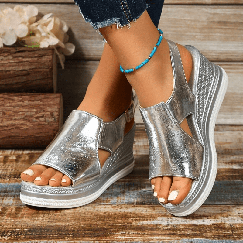 Wedge Platform Sandals with Adjustable Buckle Strap
