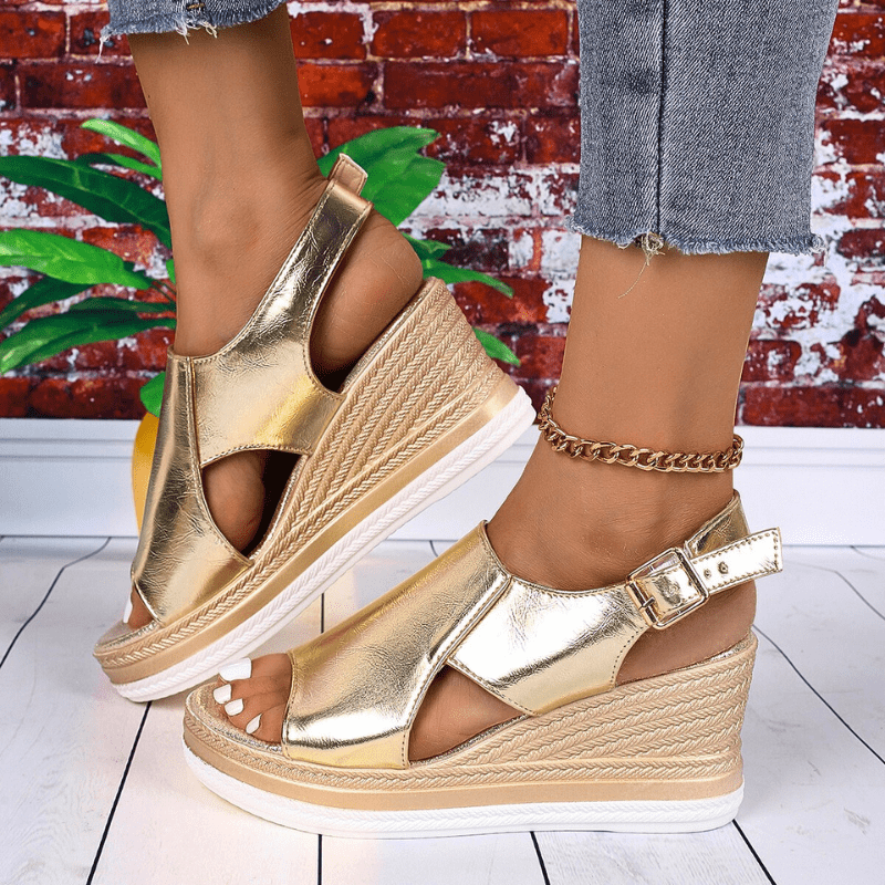 Wedge Platform Sandals with Adjustable Buckle Strap
