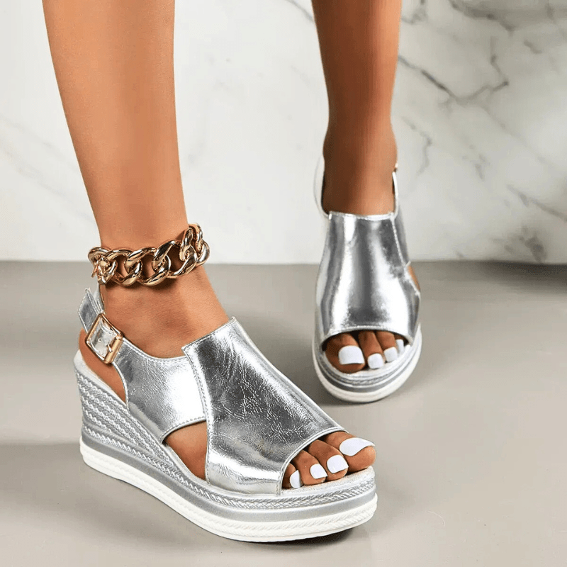 Wedge Platform Sandals with Adjustable Buckle Strap