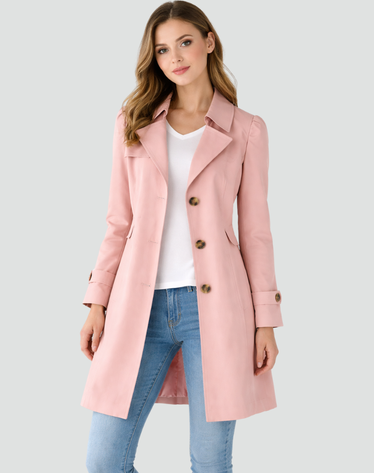 Lightweight Tailored Trench Coat with Classic Lapel Collar
