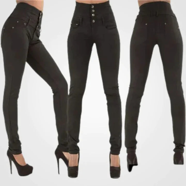 High Waist Skinny Jeans with Multi Button Front