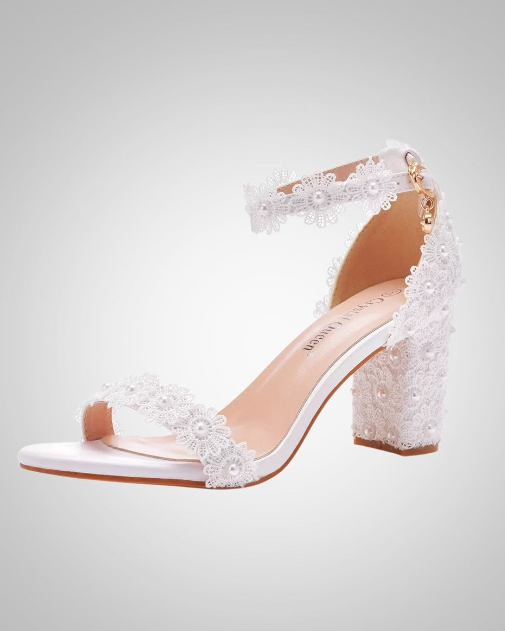 Floral Lace Block Heel Sandals for Weddings and Parties
