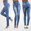 High Waist Skinny Jeans with Multi Button Front