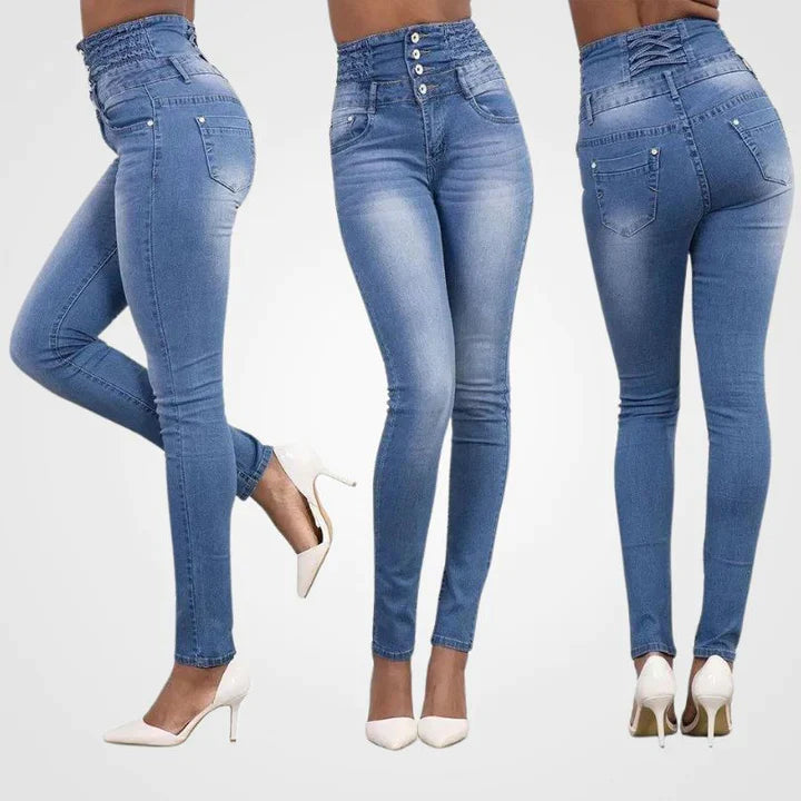 High Waist Skinny Jeans with Multi Button Front