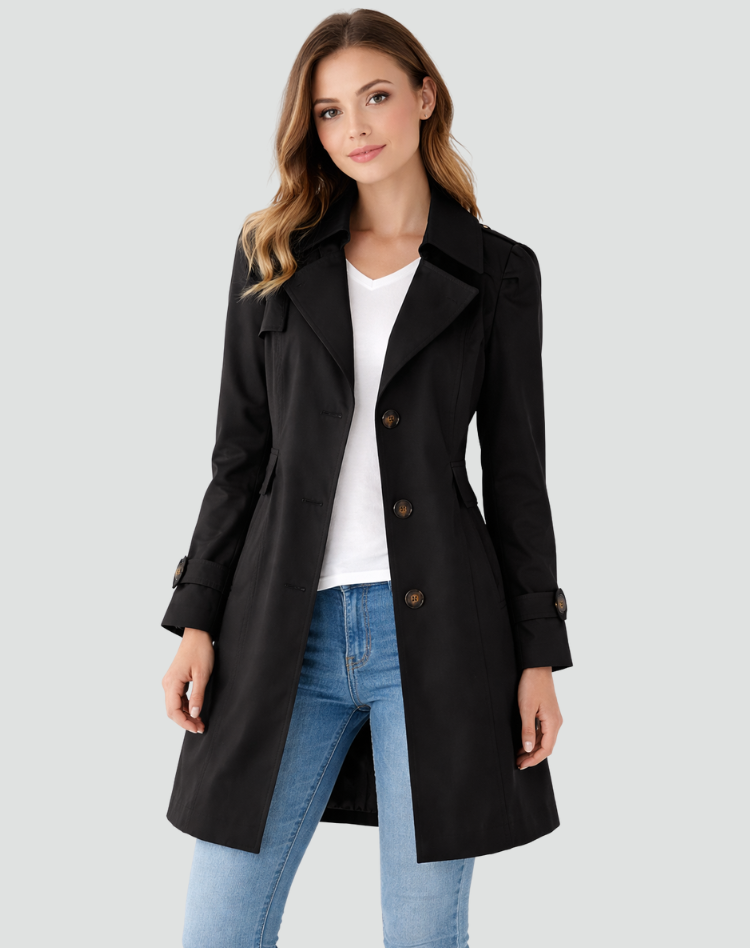 Lightweight Tailored Trench Coat with Classic Lapel Collar