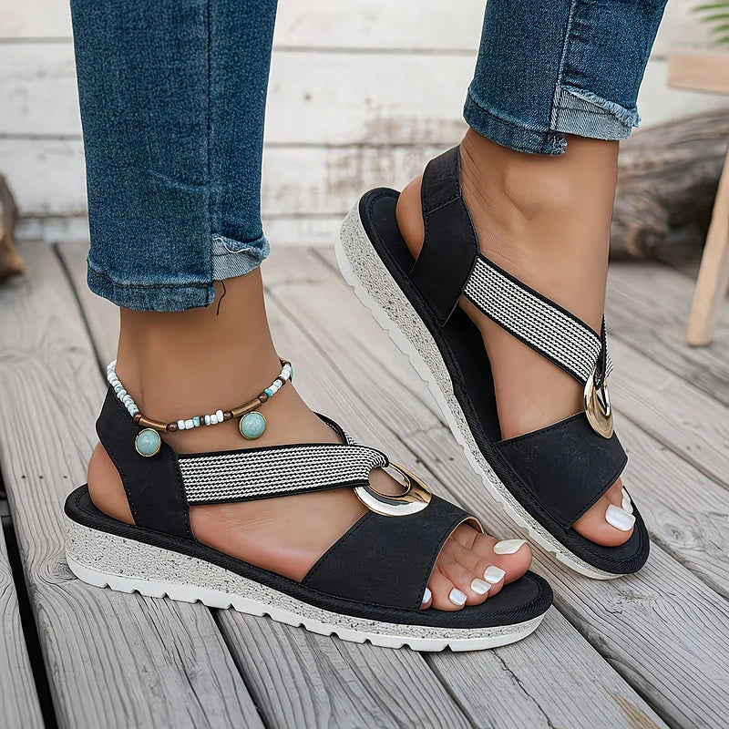 Slingback Sandals with Gold Ring Cross Straps