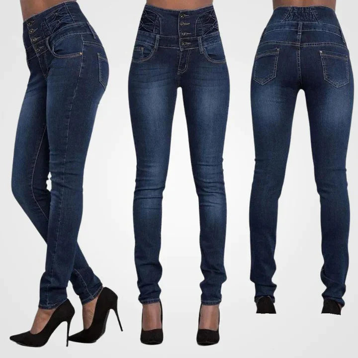 High Waist Skinny Jeans with Multi Button Front
