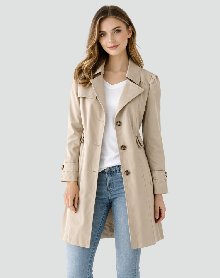 Lightweight Tailored Trench Coat with Classic Lapel Collar