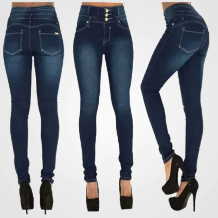High Waist Skinny Jeans with Multi Button Front