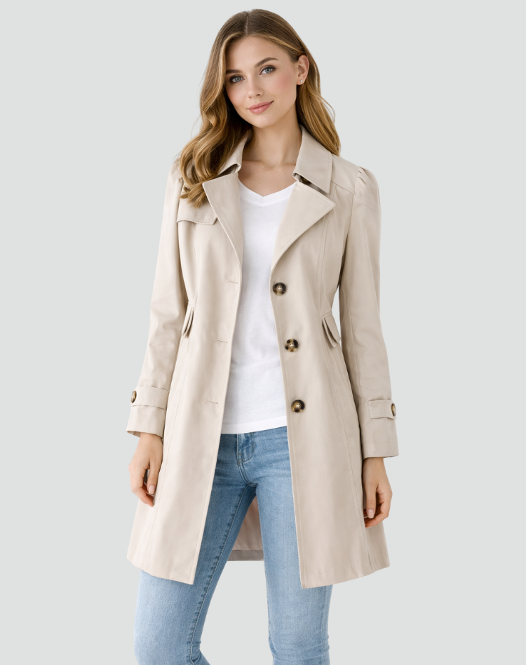 Lightweight Tailored Trench Coat with Classic Lapel Collar