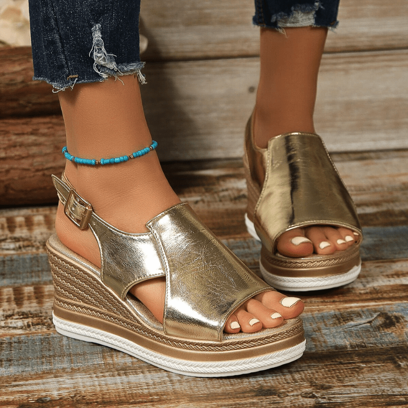 Wedge Platform Sandals with Adjustable Buckle Strap