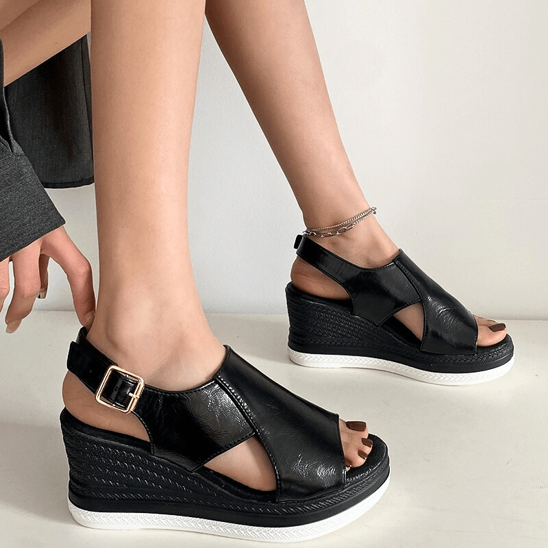 Wedge Platform Sandals with Adjustable Buckle Strap