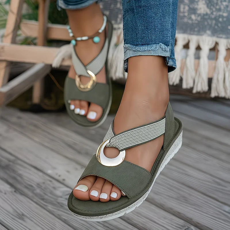 Slingback Sandals with Gold Ring Cross Straps