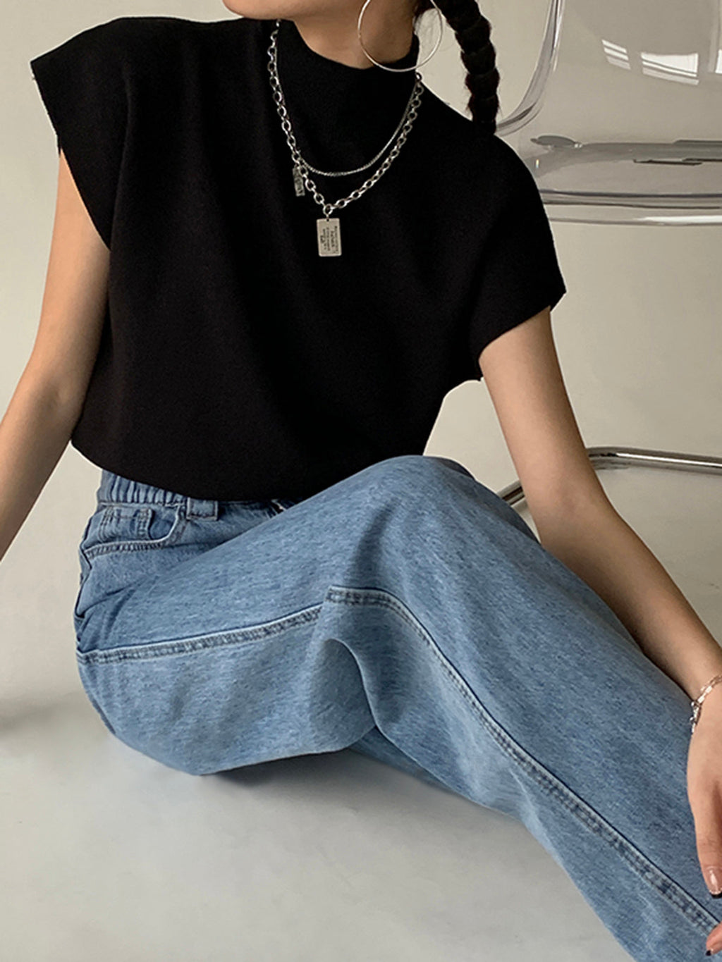 Mock Neck Sleeveless Knit Vest in Solid Colours