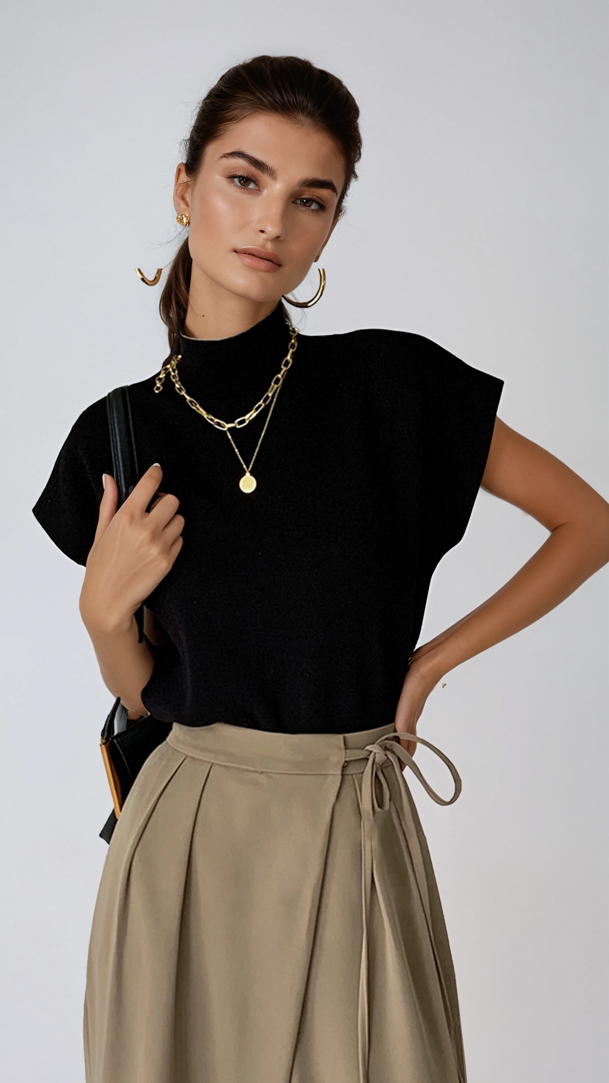 Mock Neck Sleeveless Knit Vest in Solid Colours