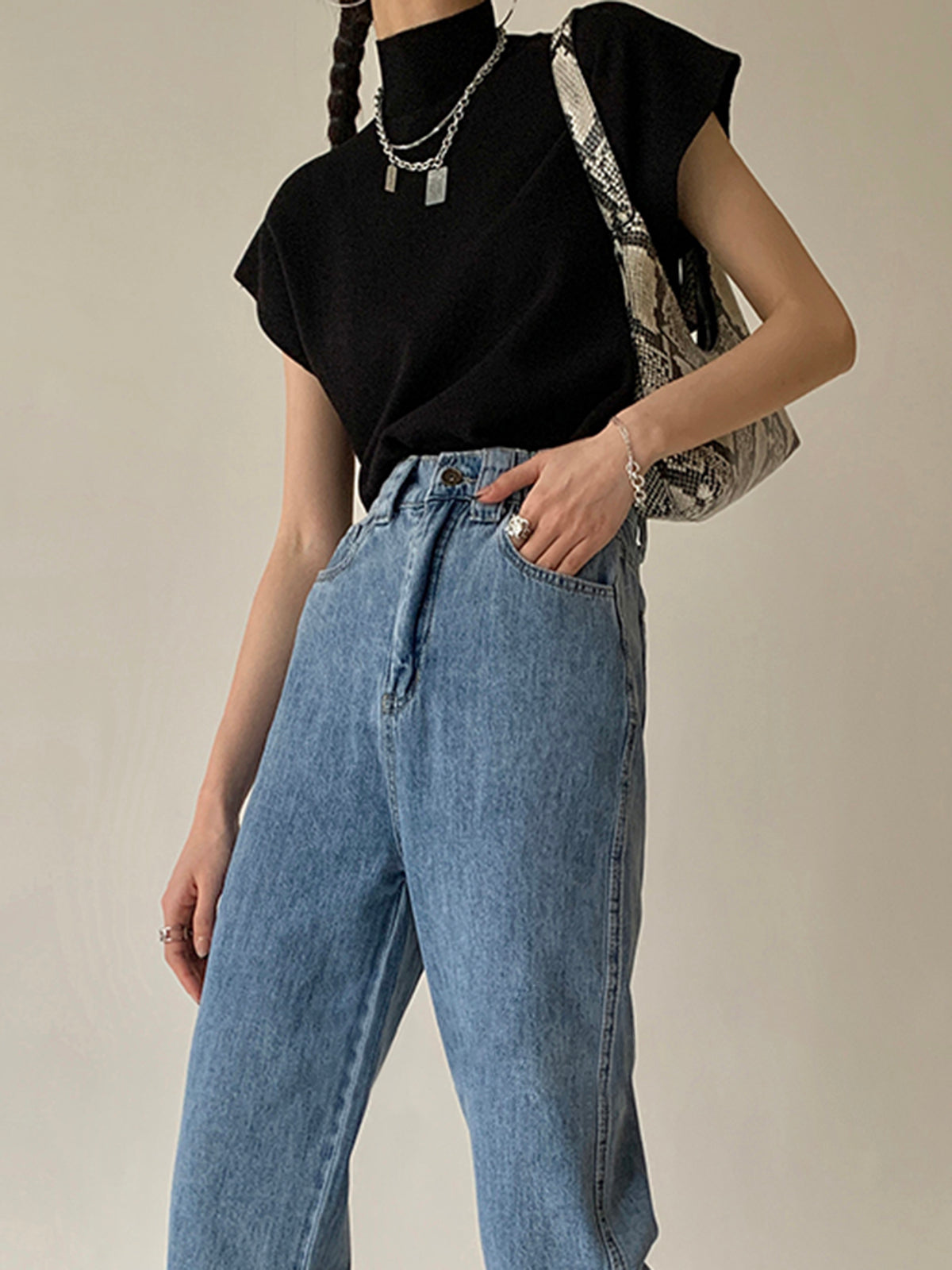 Mock Neck Sleeveless Knit Vest in Solid Colours