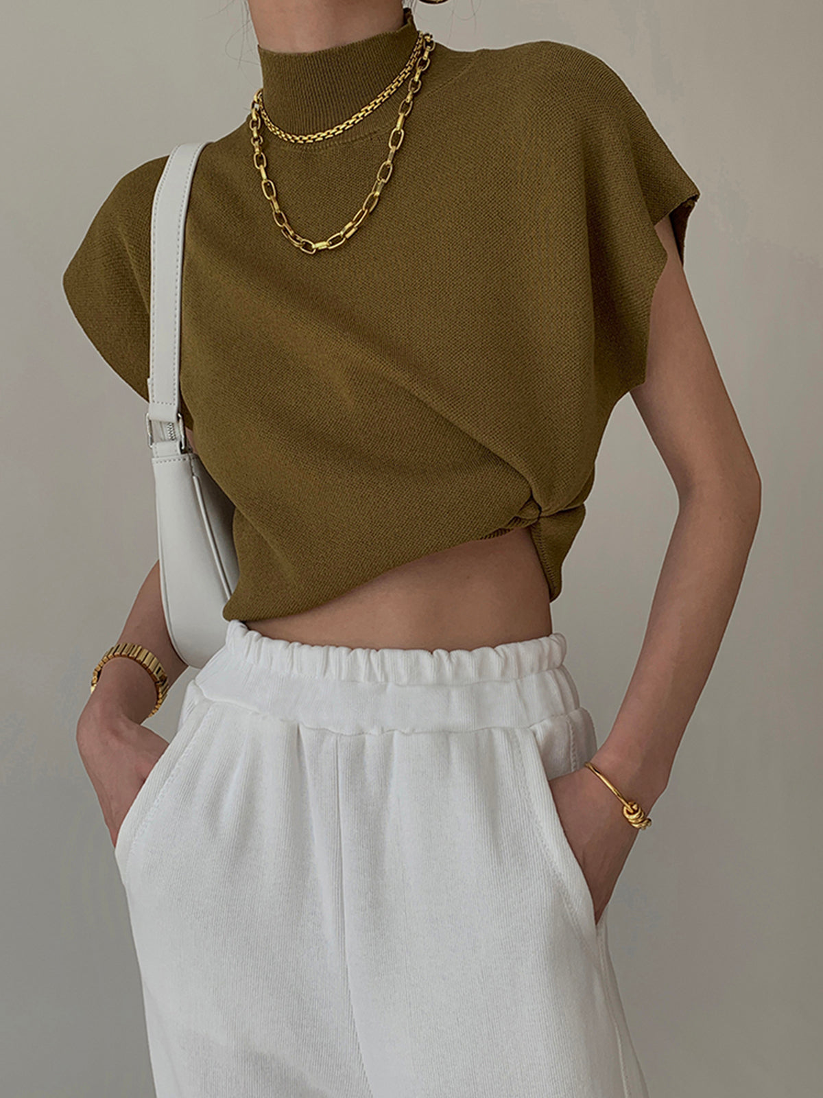 Mock Neck Sleeveless Knit Vest in Solid Colours
