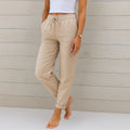 Straight Leg Linen Trousers with Elastic Drawstring Waist