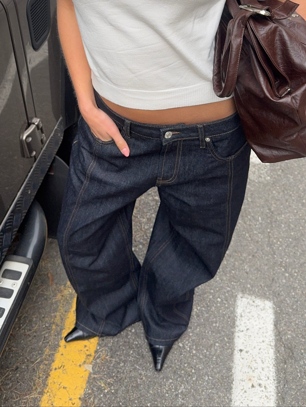 High Rise Baggy Wide Leg Jeans in Dark Wash
