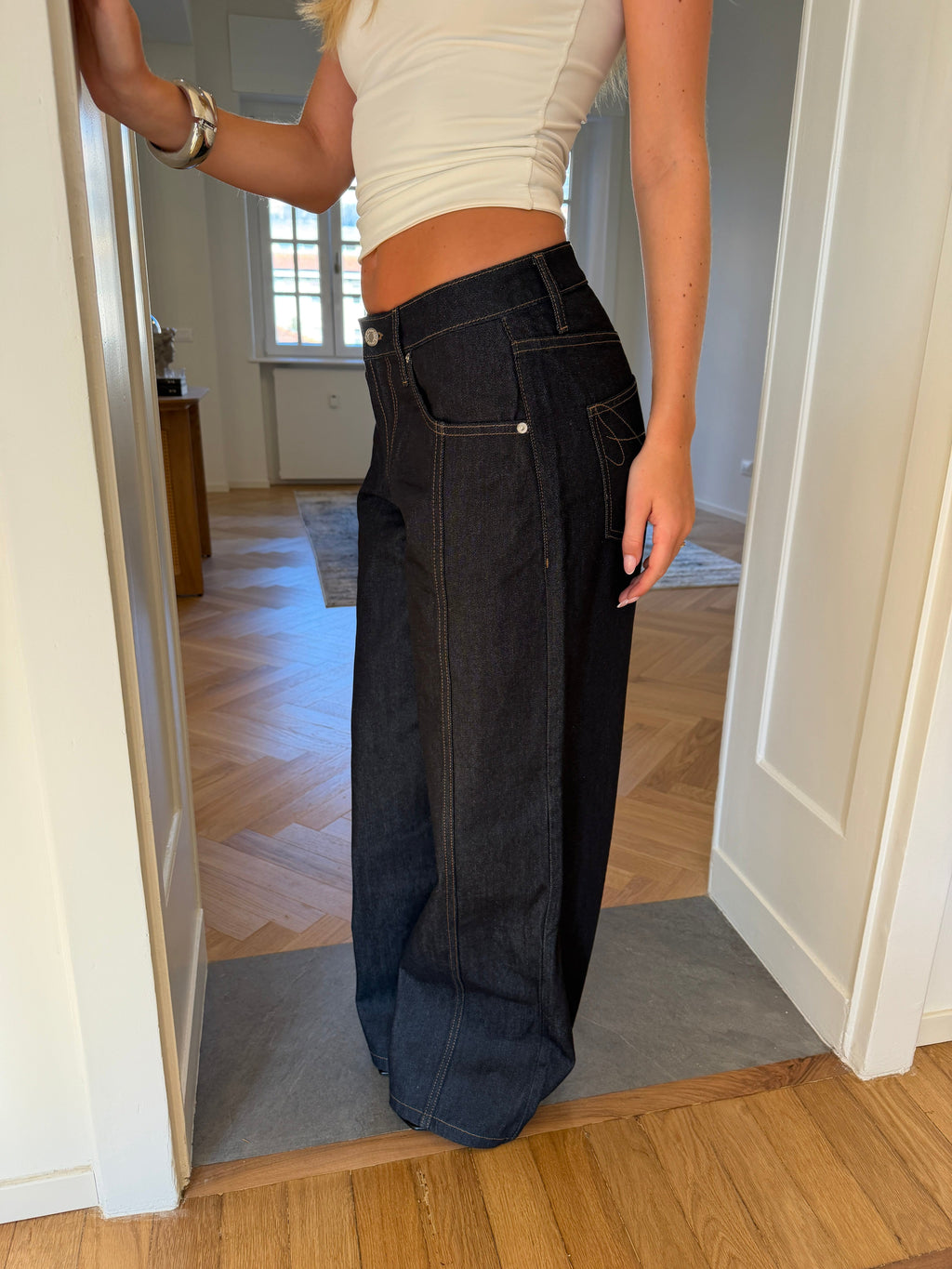 High Rise Baggy Wide Leg Jeans in Dark Wash