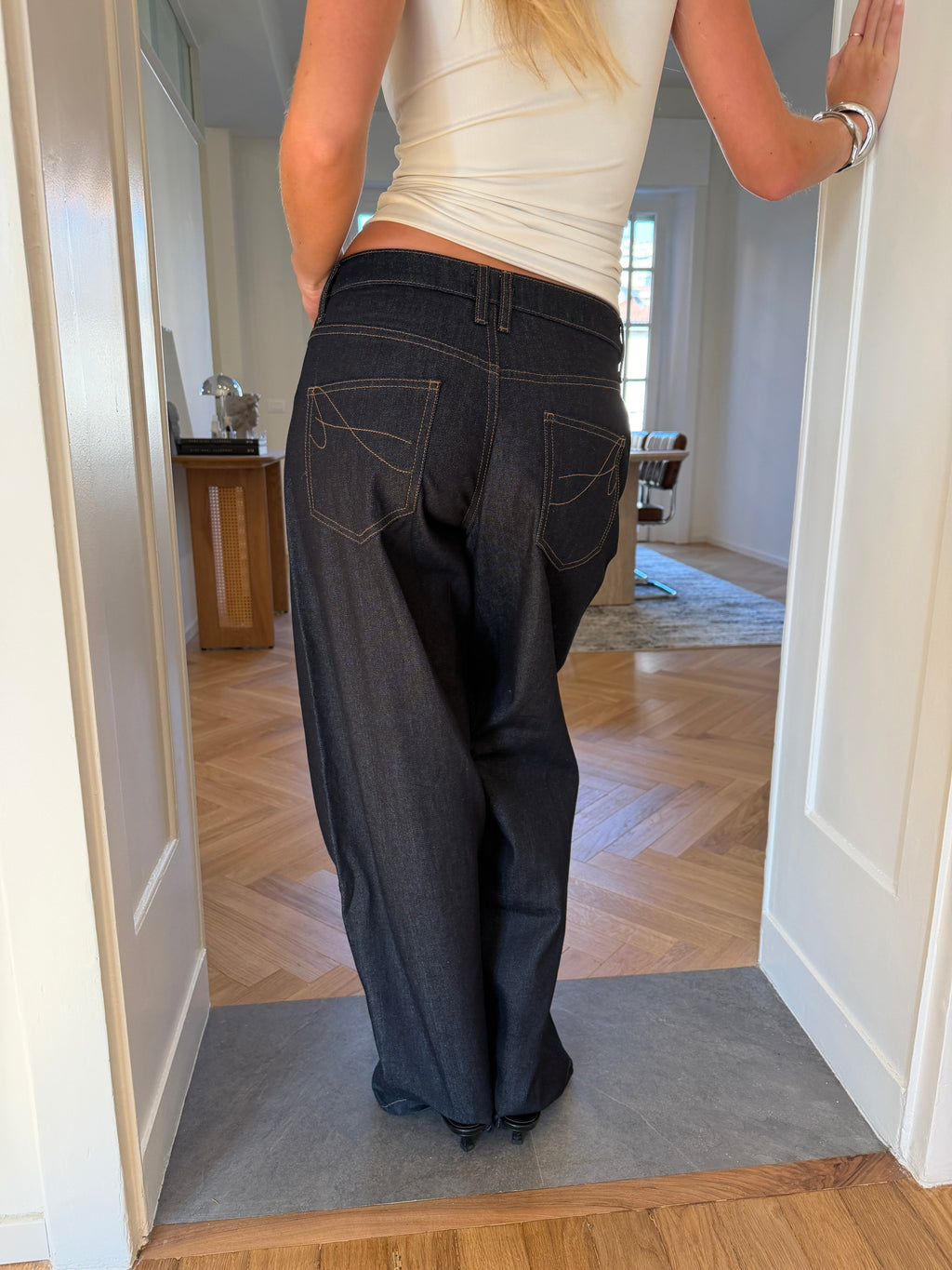 High Rise Baggy Wide Leg Jeans in Dark Wash