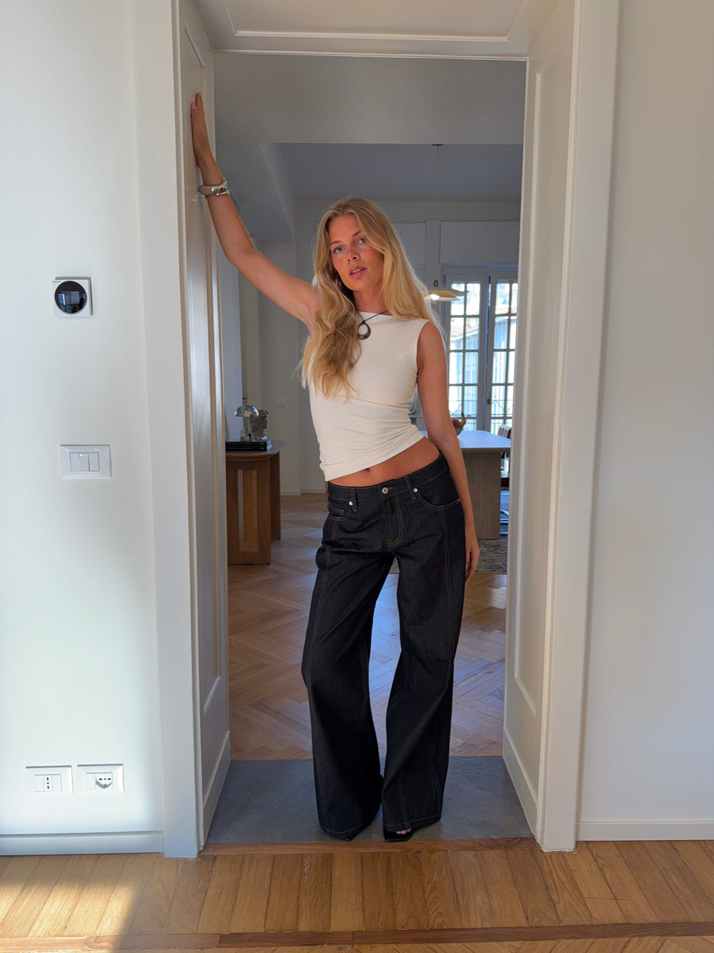 High Rise Baggy Wide Leg Jeans in Dark Wash