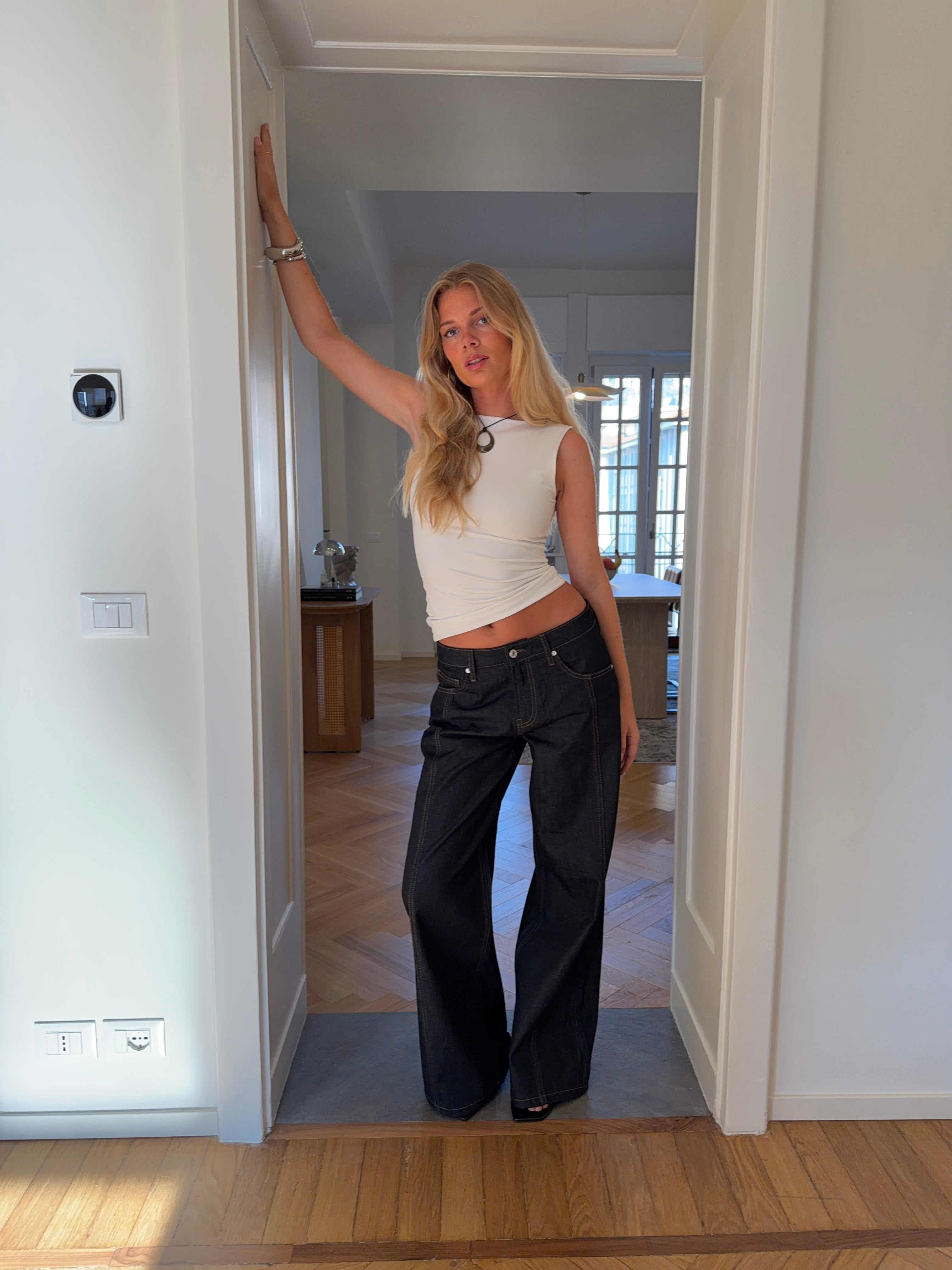 High Rise Baggy Wide Leg Jeans in Dark Wash