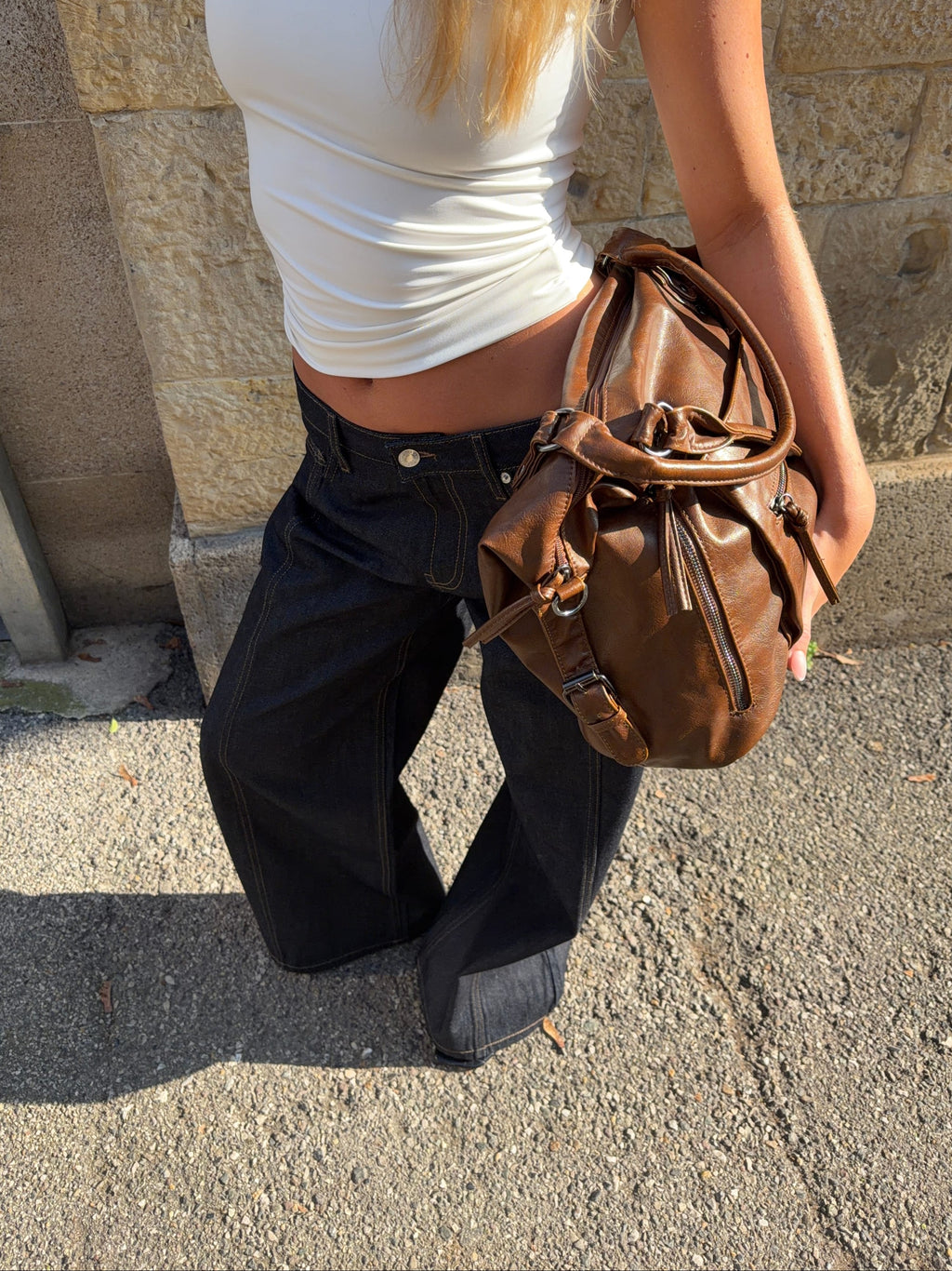 High Rise Baggy Wide Leg Jeans in Dark Wash