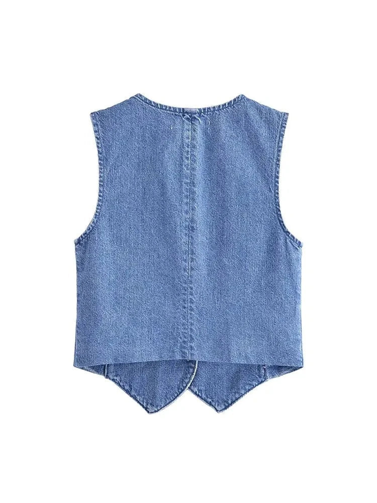 Denim Waistcoat with Structured Tailored Fit
