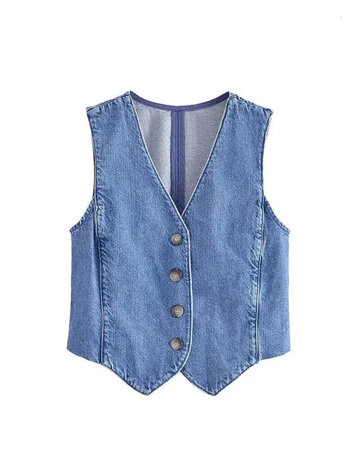 Denim Waistcoat with Structured Tailored Fit