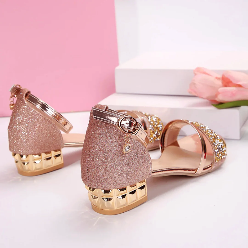 Glitter Strap Evening Sandals with Adjustable Ankle Strap