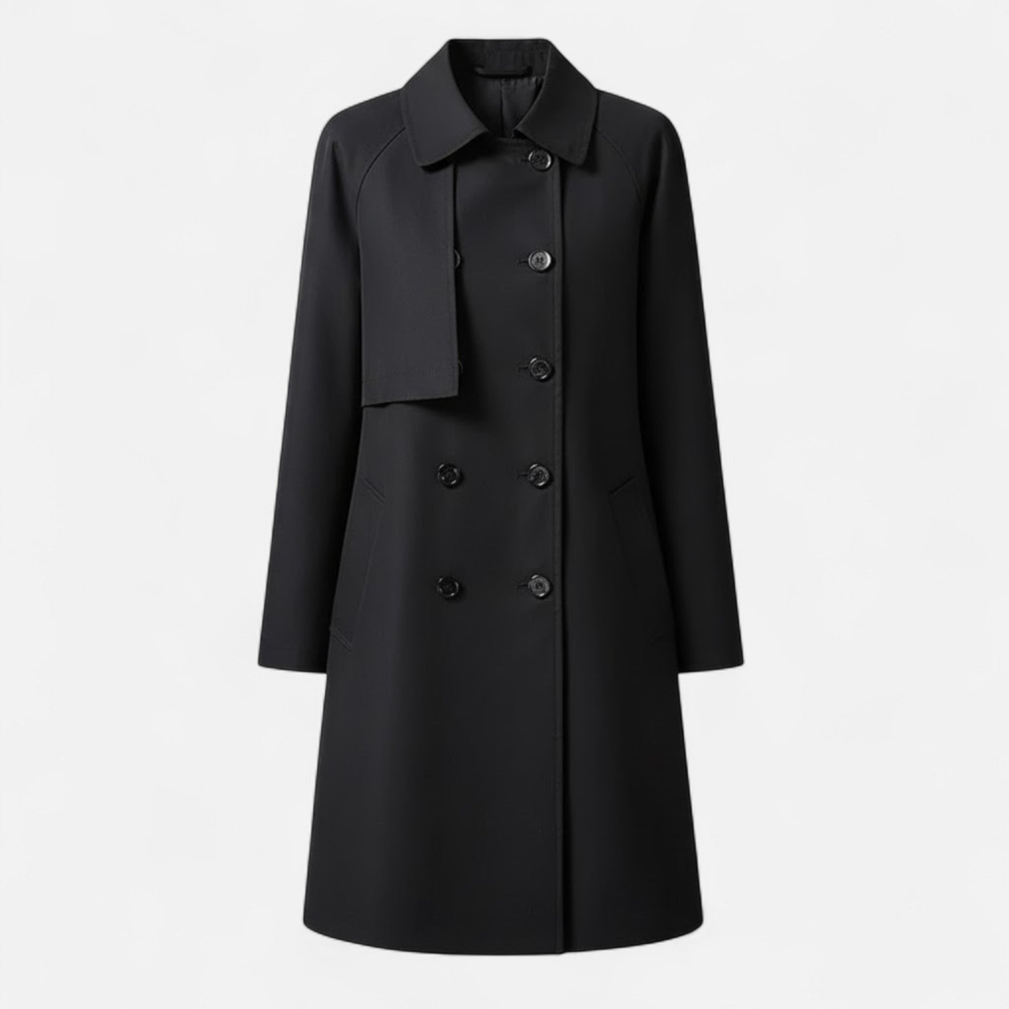 Wool Blend Mid Length Trench Coat with Button Front