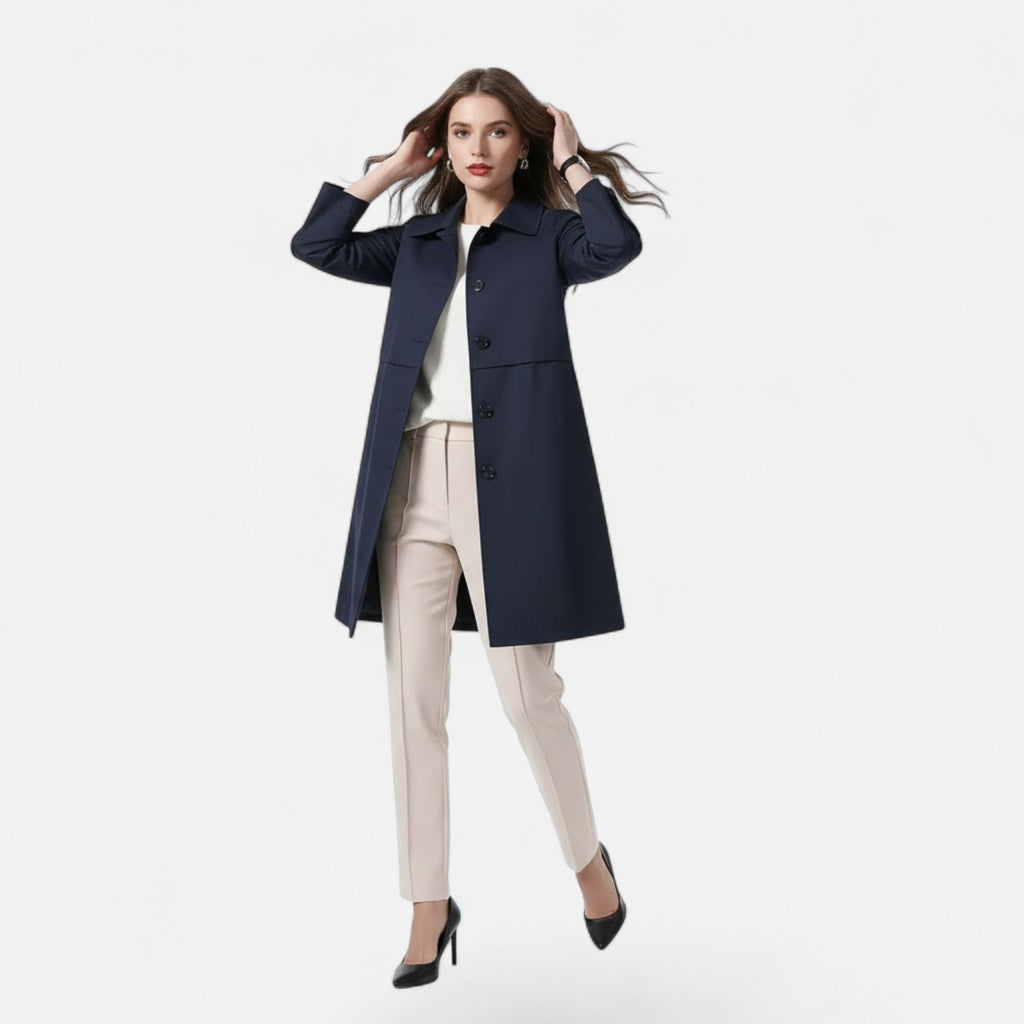 Wool Blend Mid Length Trench Coat with Button Front