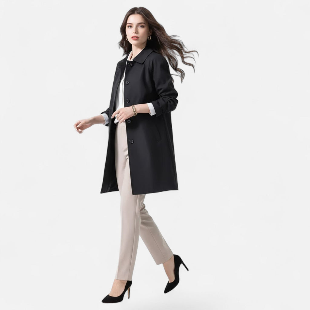 Wool Blend Mid Length Trench Coat with Button Front