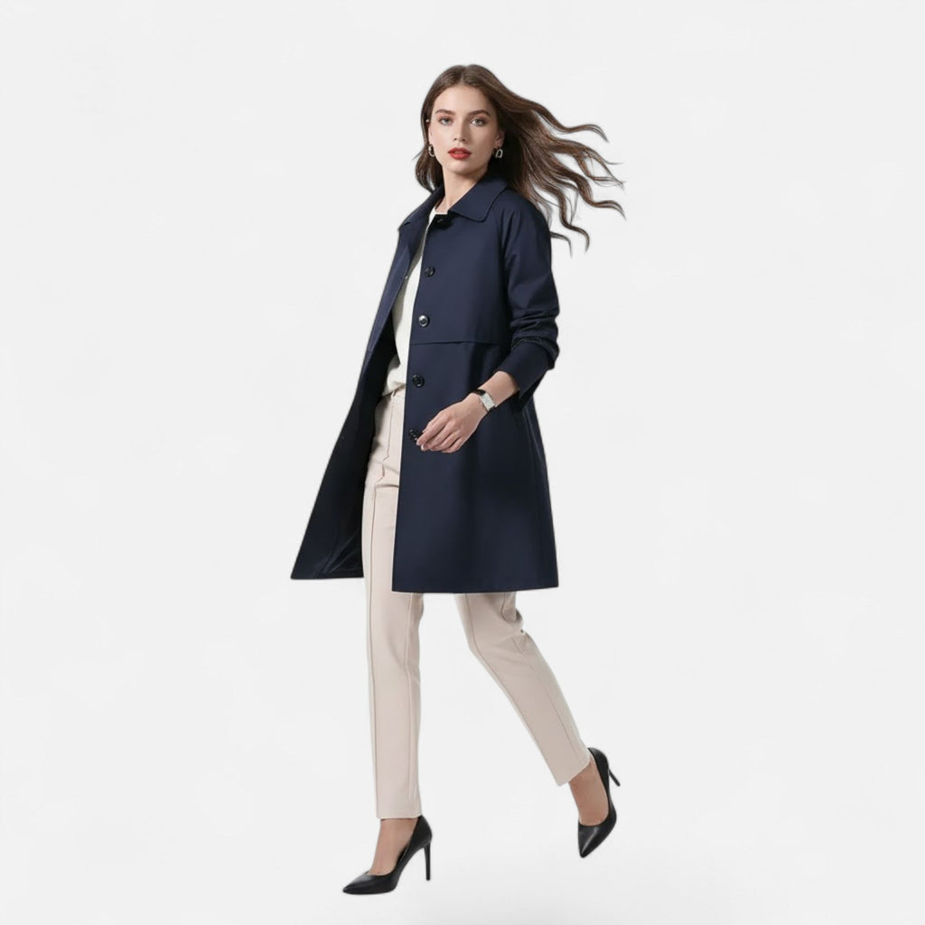 Wool Blend Mid Length Trench Coat with Button Front