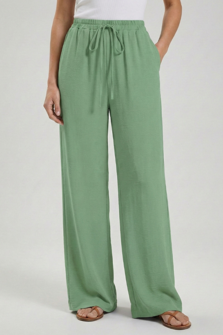 Wide Leg Palazzo Trousers with Drawstring Waist and Pockets