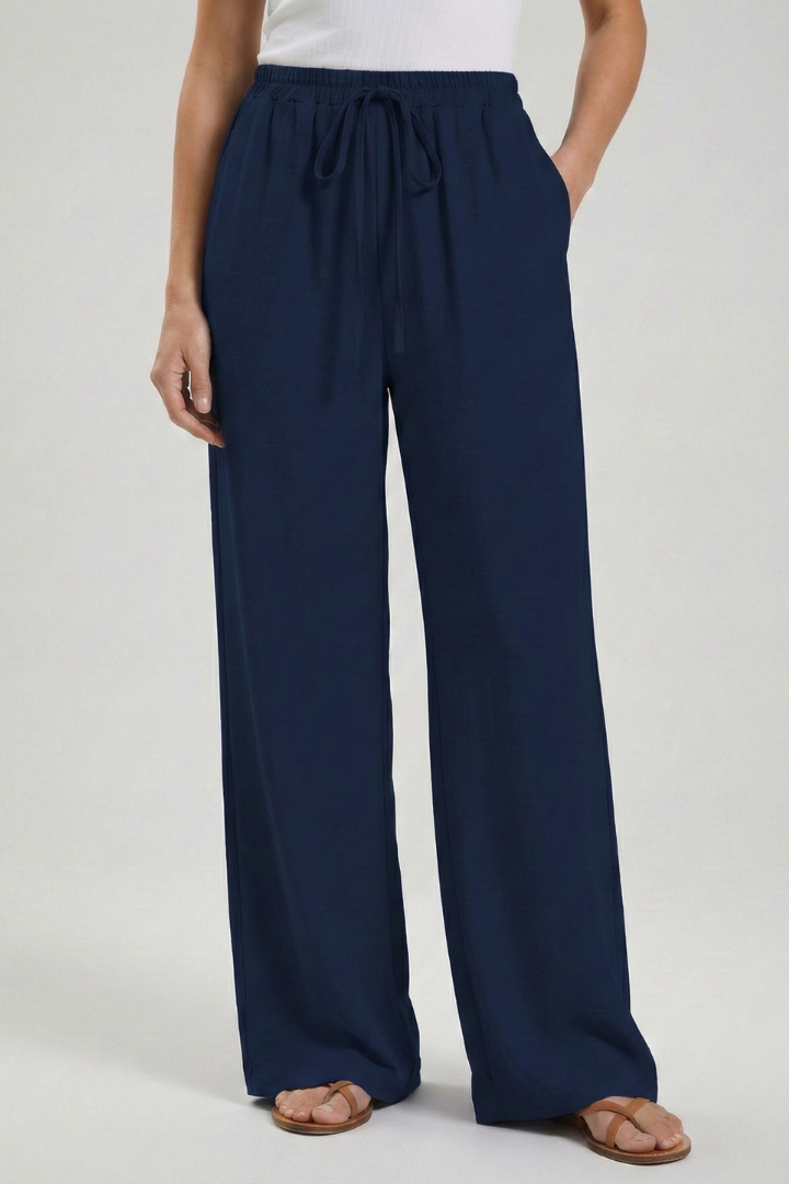Wide Leg Palazzo Trousers with Drawstring Waist and Pockets