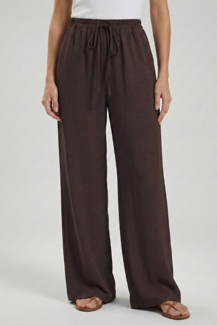 Wide Leg Palazzo Trousers with Drawstring Waist and Pockets