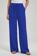 Wide Leg Palazzo Trousers with Drawstring Waist and Pockets