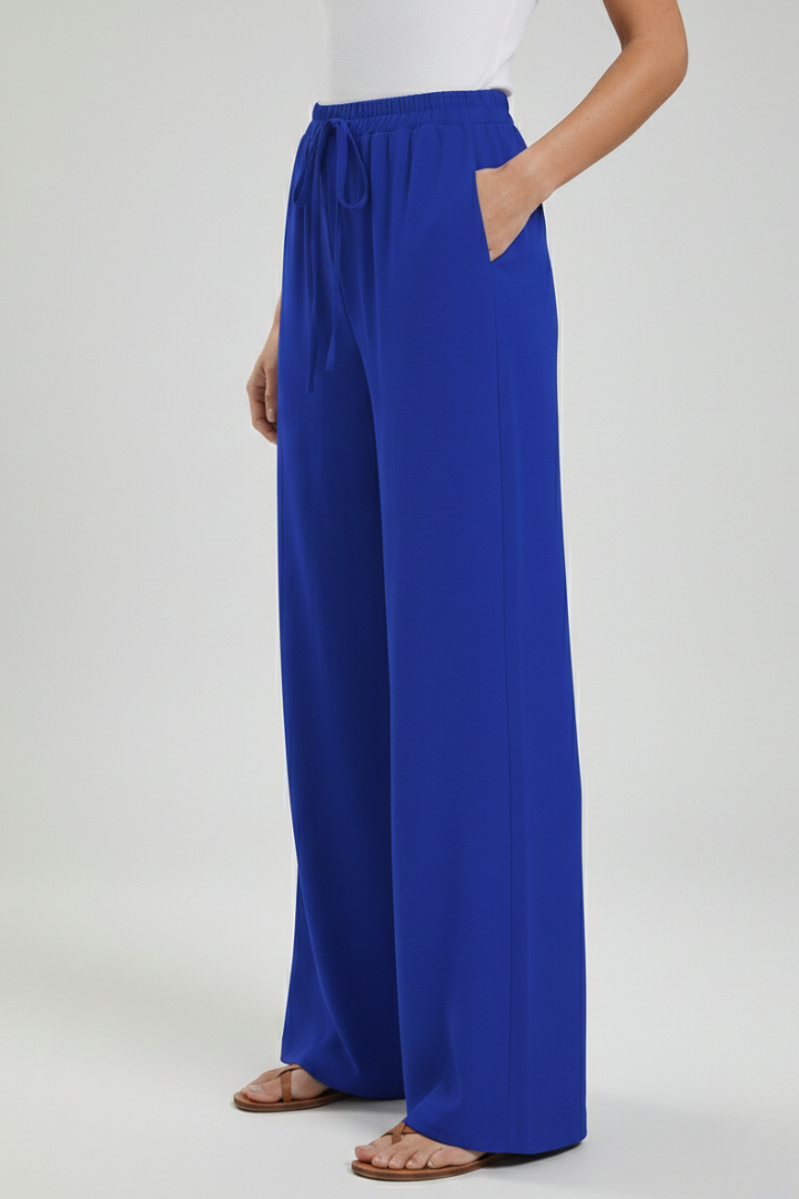 Wide Leg Palazzo Trousers with Drawstring Waist and Pockets