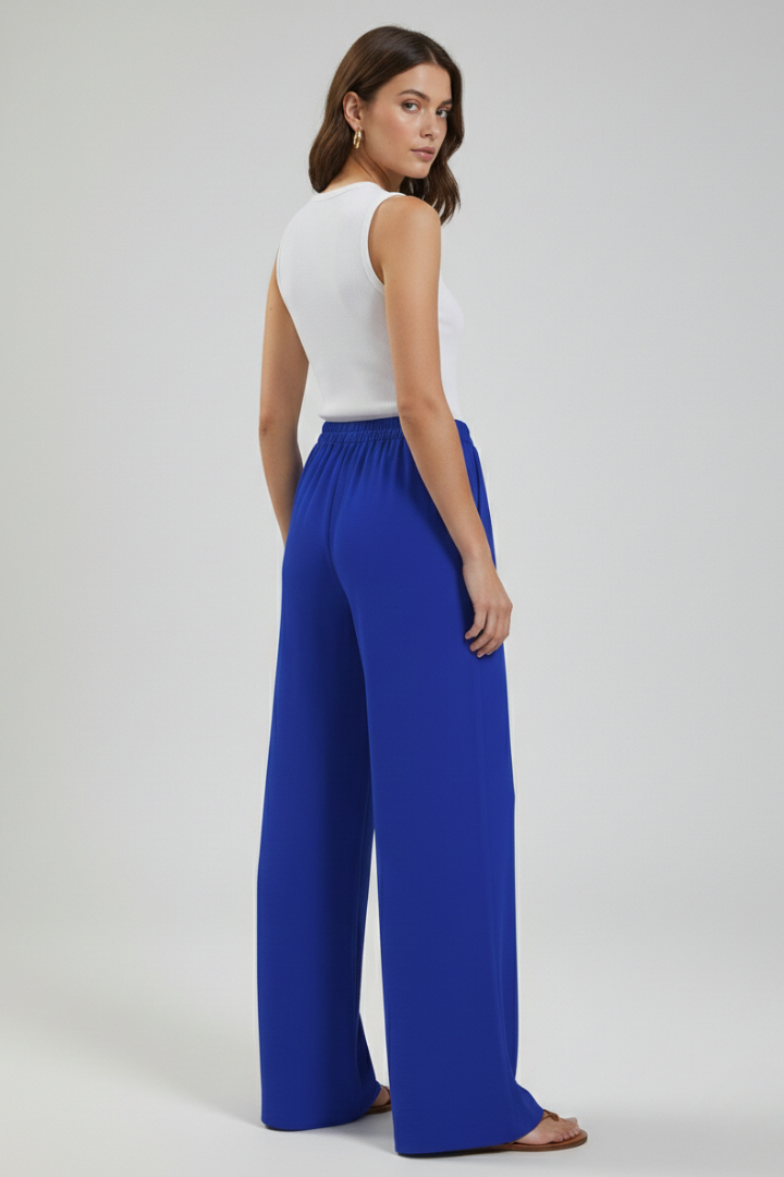 Wide Leg Palazzo Trousers with Drawstring Waist and Pockets