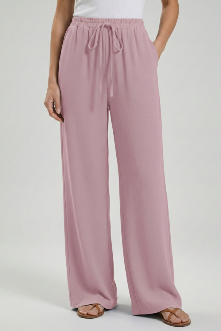 Wide Leg Palazzo Trousers with Drawstring Waist and Pockets