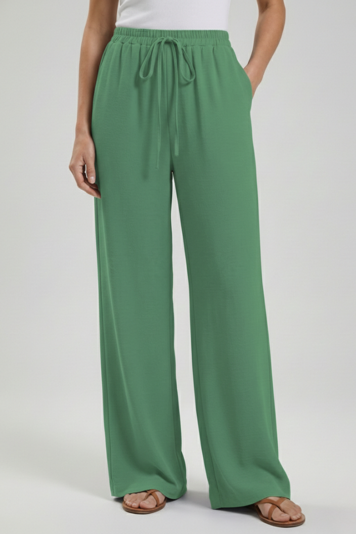 Wide Leg Palazzo Trousers with Drawstring Waist and Pockets