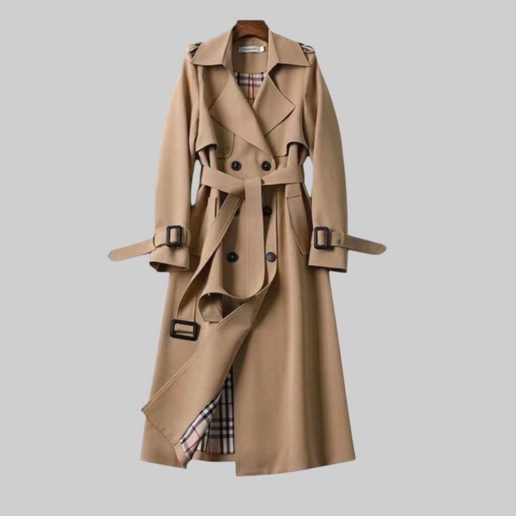 Belted Double Breasted Longline Trench Coat with Storm Flaps