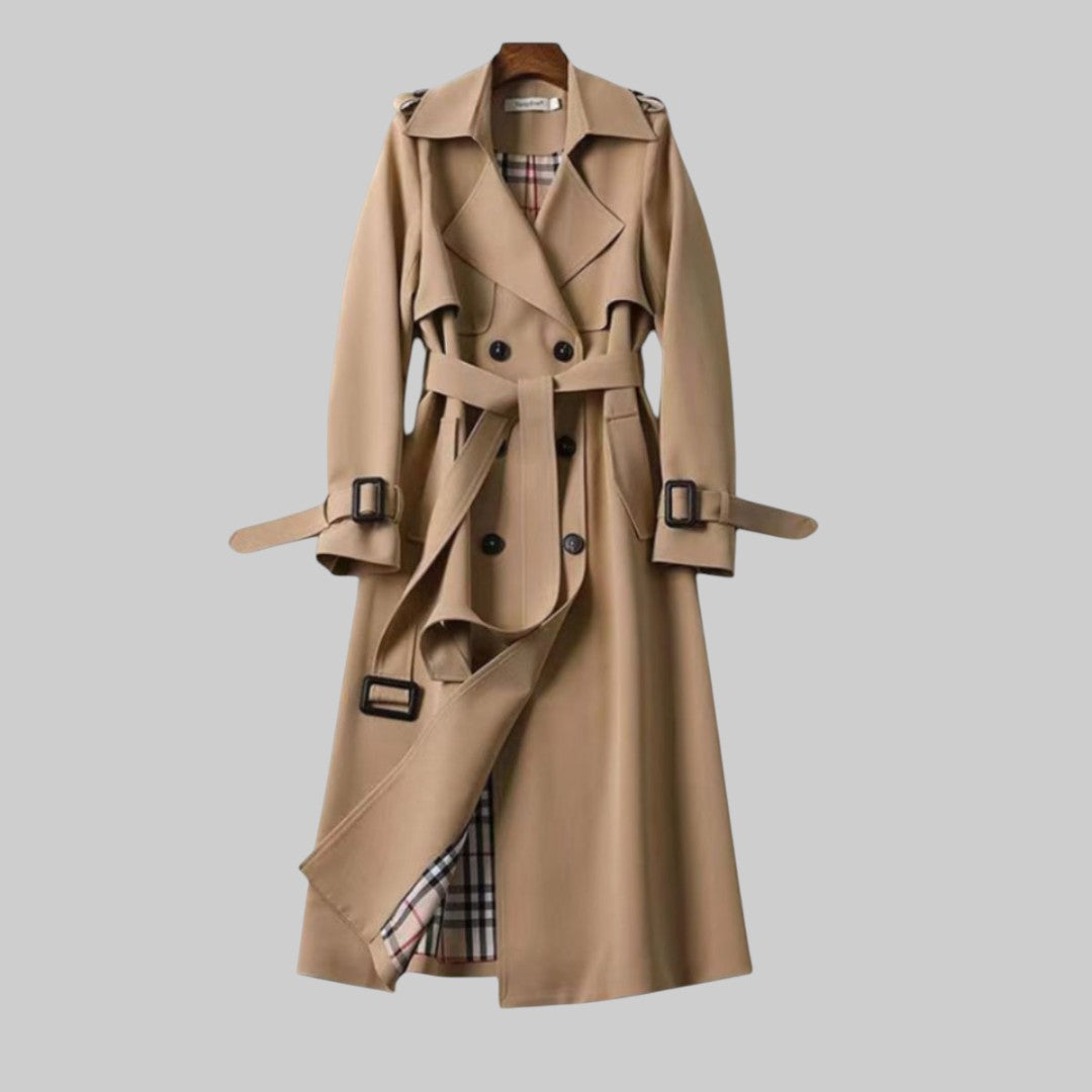 Belted Double Breasted Longline Trench Coat with Storm Flaps