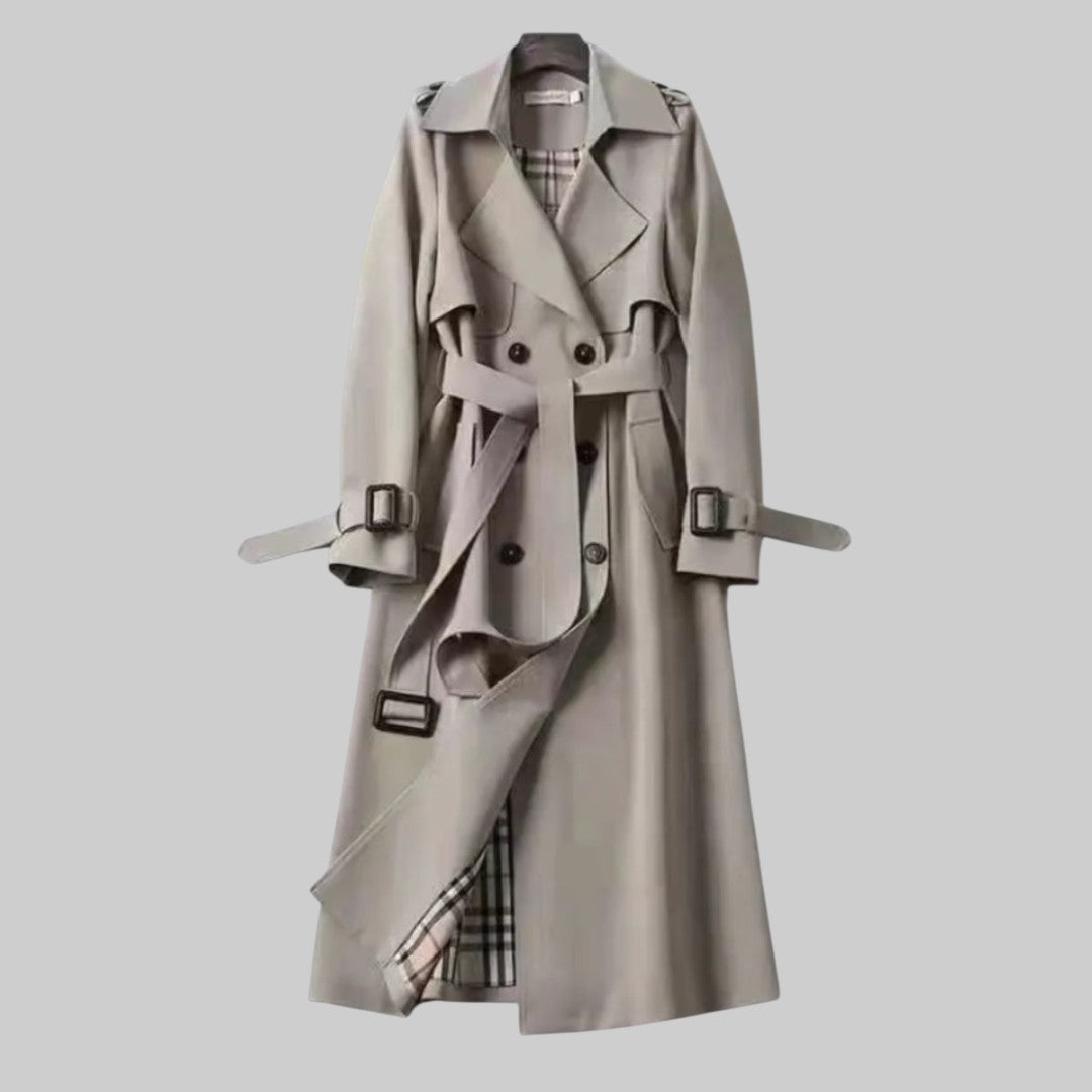 Belted Double Breasted Longline Trench Coat with Storm Flaps