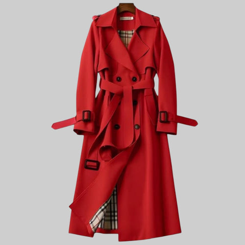 Belted Double Breasted Longline Trench Coat with Storm Flaps