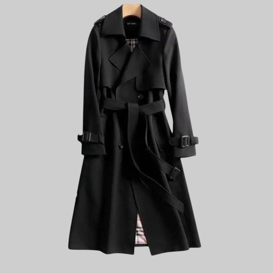 Belted Double Breasted Longline Trench Coat with Storm Flaps
