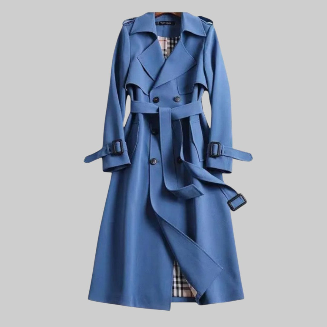 Belted Double Breasted Longline Trench Coat with Storm Flaps